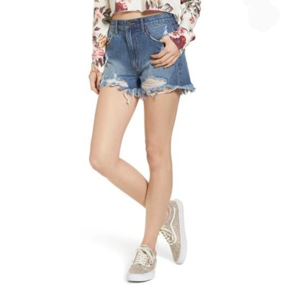 Articles Of Society Meredith Destroyed Hem Boho Denim Shorts In Valencia Wash